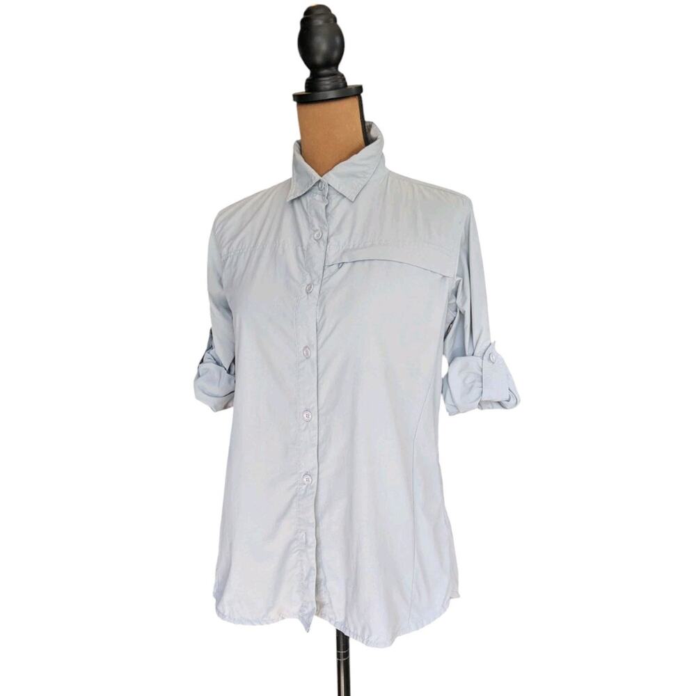 Cabelas Guidewear UPF 50 Shirt Womens Small Long Sleeve Roll Tab Zip Pocket Spot